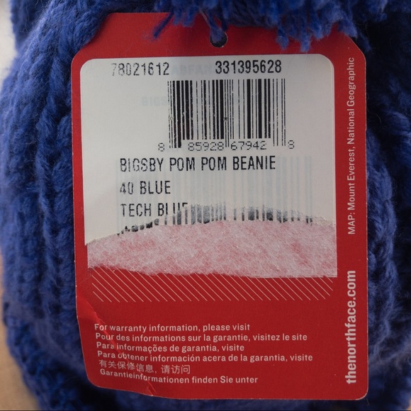 NORTH FACE BIGSBY Royal Blue Cable Knit Beanie with Pom Pom Unisex One Size NWT - Picture 8 of 13